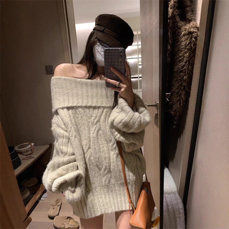 Pull femme en maille effet vison synthétique épaules dénudées – Style doux, douillet et élégant