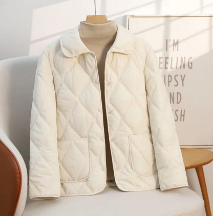 Women’s Cotton Quilted Jacket with a Relaxed Fit – Casual Short Lapel Coat