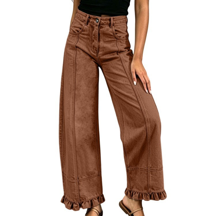 Pantalon en jean ample à jambes larges pour femme – Jean décontracté et élégant à taille haute, idéal pour un look urbain au quotidien