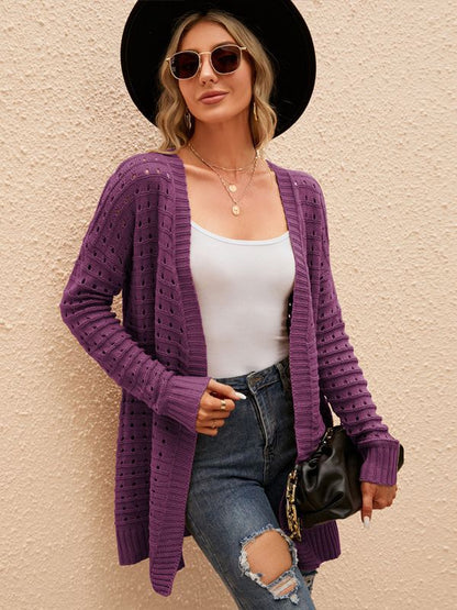 Cardigan lungo da donna in maglia traforata - Morbido e versatile
