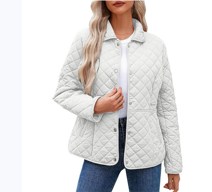 Solid Women's Quilted Jacket – Casual Style with a Warm Notched Collar