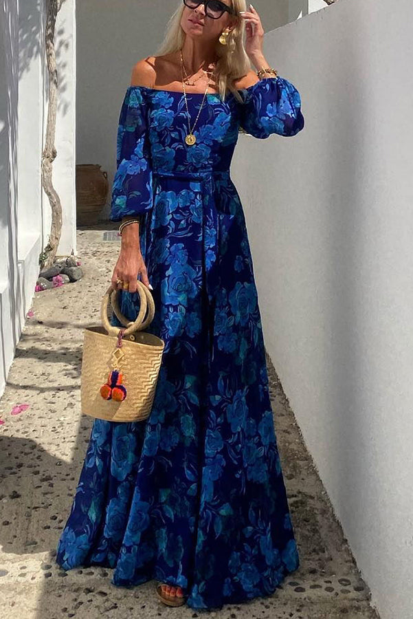 Robe longue à épaules dénudées fleurie pour femme