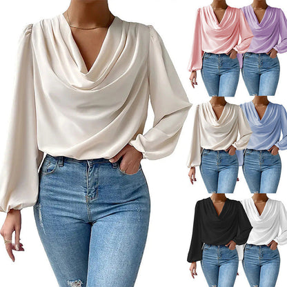 Femmes Élégante Col Cowl Chiffon Manchon ballon Chemisier - Polyvalente