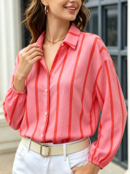 Blouse rayee femme a manches bouffantes - Legere et feminine