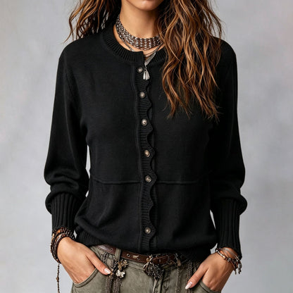 Women's Casual Button-Front Round-Neck Cardigan – Comfortable Everyday Layering Style