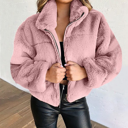 Chaqueta de punto de imitación de piel con cremallera - Cálida y con cremallera