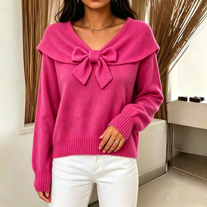 Women's knitted bow sweater - Soft and feminine
