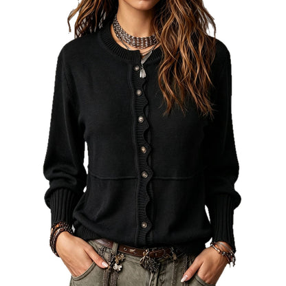 Women's Casual Button-Front Round-Neck Cardigan – Comfortable Everyday Layering Style