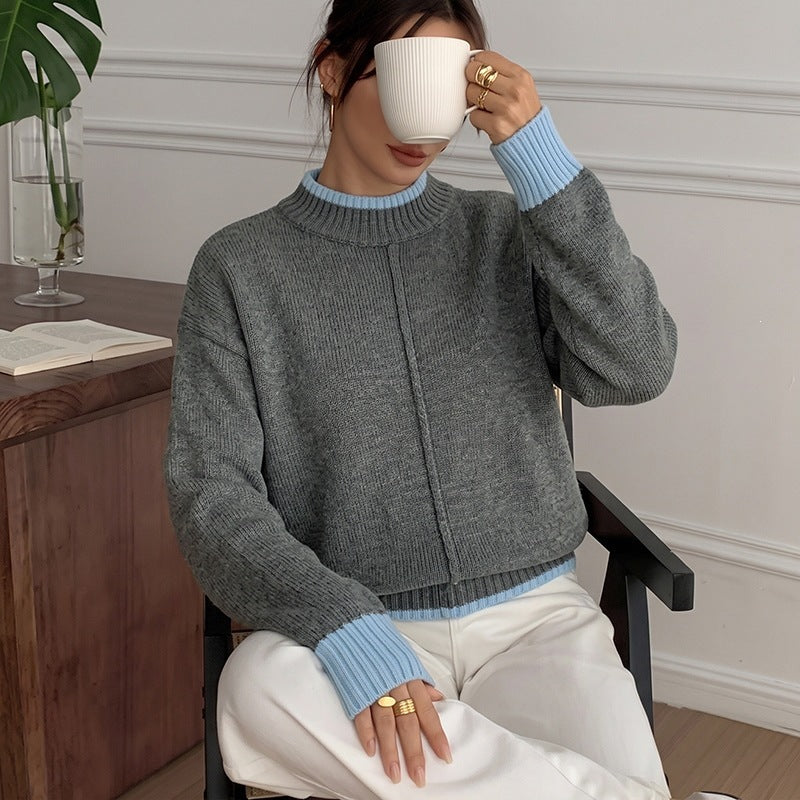 Pull ample femme col montant color-block - Doux et moderne