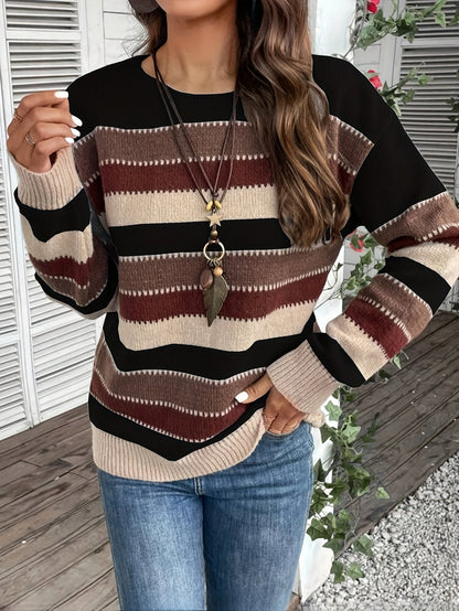 Maglione da donna a righe con girocollo - Morbido e confortevole