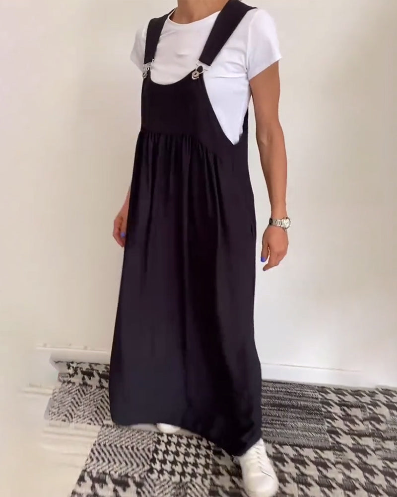 Robe Salopette Maxi Élégante Femme – Style Décontracté Chic Fluide Sans Manches