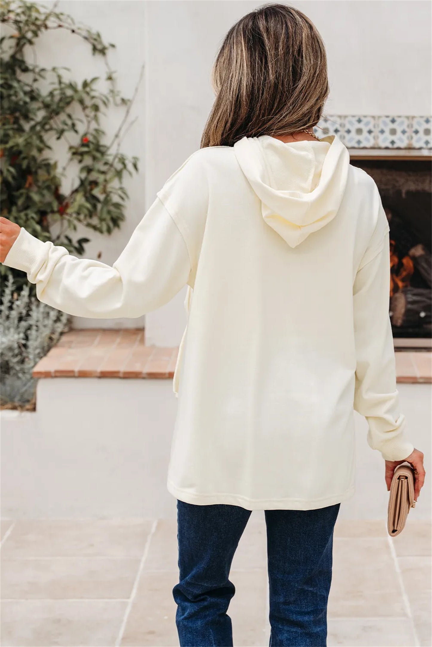 Sweat à capuche blanc pour femme avec nœud papillon – Sweatshirt uni doux et ample