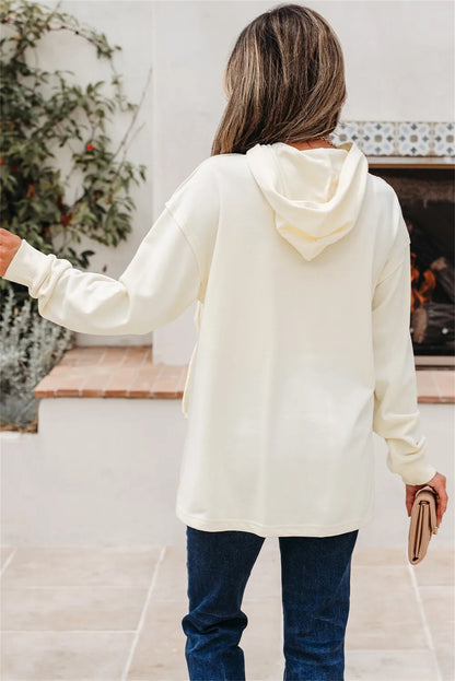 Sweat à capuche blanc pour femme avec nœud papillon – Sweatshirt uni doux et ample