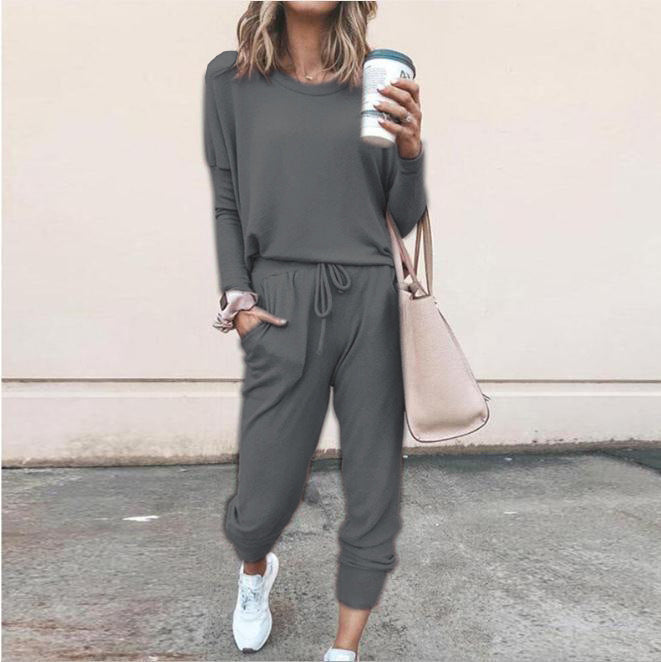 Casual Two-Piece Set for Women with Long Sleeves – Sweater Top and Drawstring Pants
