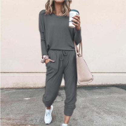 Casual Two-Piece Set for Women with Long Sleeves – Sweater Top and Drawstring Pants