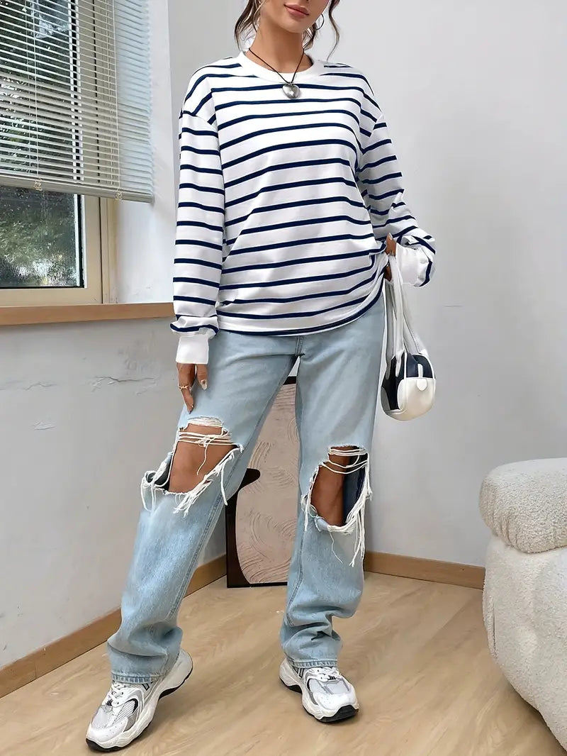 Sweat-shirt décontracté rayé pour femme