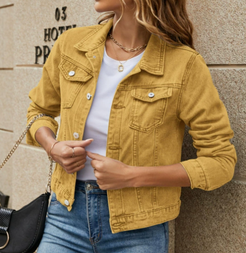 Chaqueta corta elegante de mezclilla para mujer – Estilo abotonado casual diario