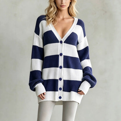 Cardigan-cappotto da donna a righe in maglia - Morbido e confortevole
