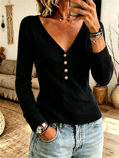 Maglione semplice da donna in maglia con scollo a V – Uno stile autunno-inverno confortevole ed elegante