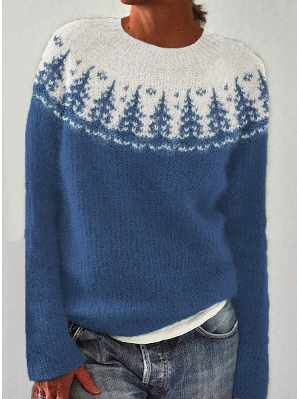 Pull-over femme à col rond multicolore – Coupe ample, style décontracté