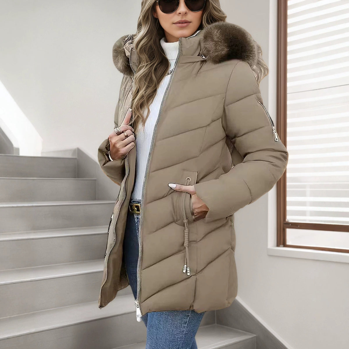 Women's slim-fit hooded puffer jacket - Warm and versatile