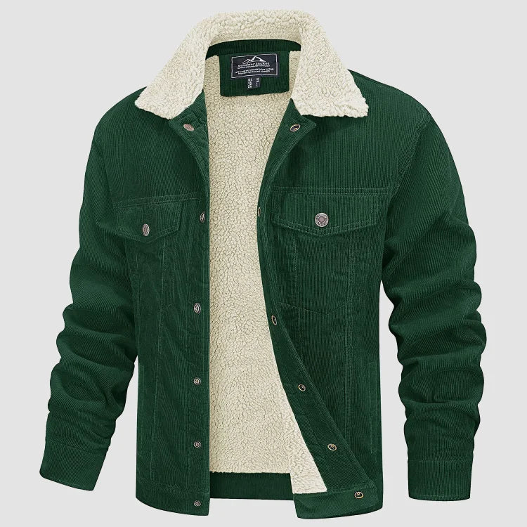 Veste Homme Élégante en Velours Côtelé Doublée Sherpa – Manteau Trucker Chaud