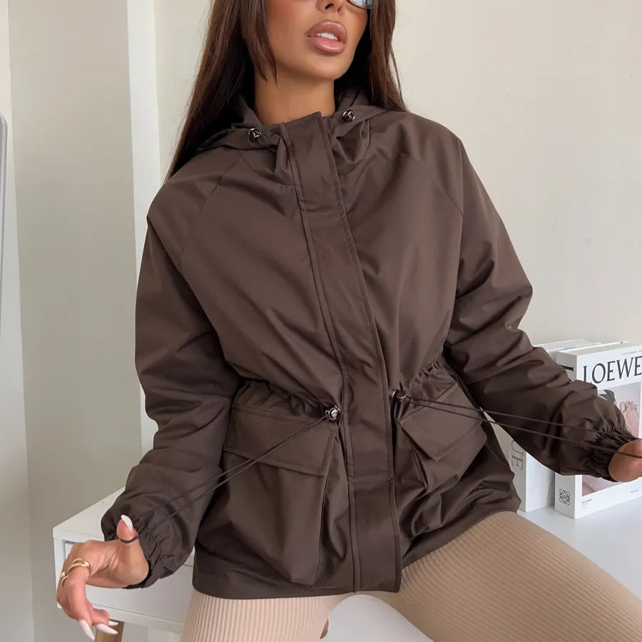 Lightweight women's hooded jacket with drawstring - Practical and casual
