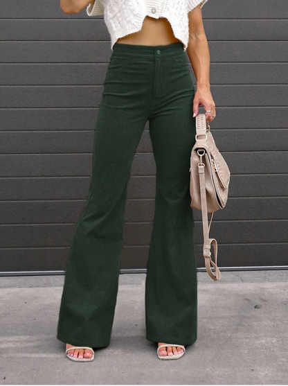 Pantalon Évasé en Velours Côtelé Rétro pour Femme – Confort Quotidien