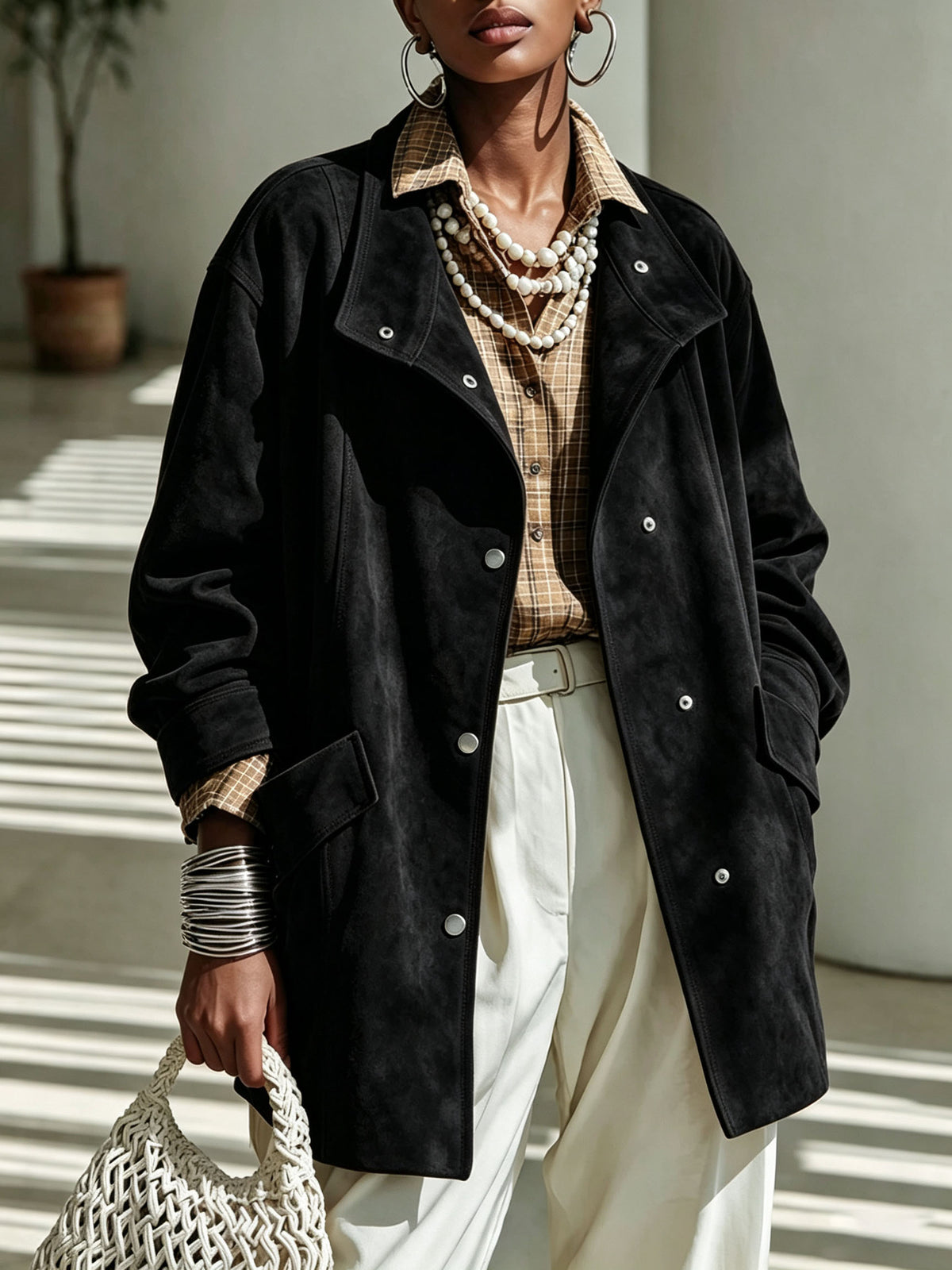 Women's mid-length Mandarin collar coat - Elegant and warm