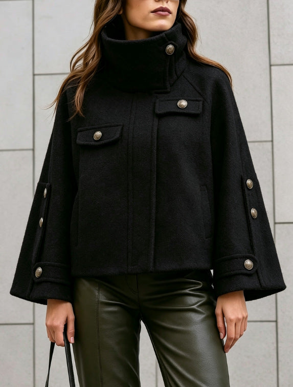 Manteau court femme ample a col montant - Elegant et chaud