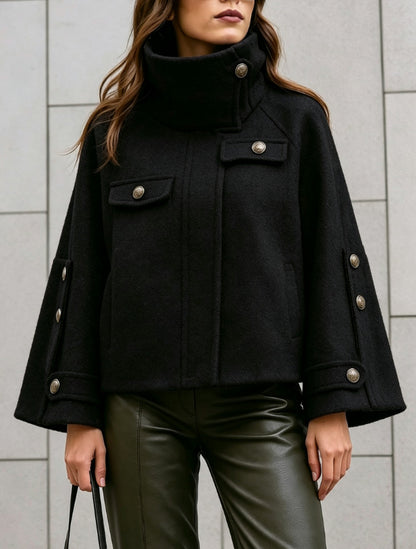 Manteau court femme ample a col montant - Elegant et chaud