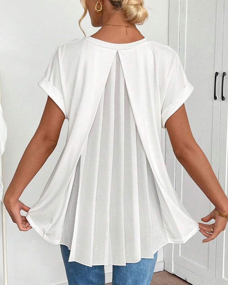 Blouse plissée à manches courtes femme