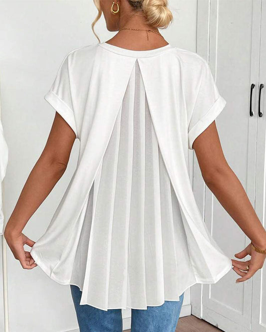 Blouse plissée à manches courtes femme
