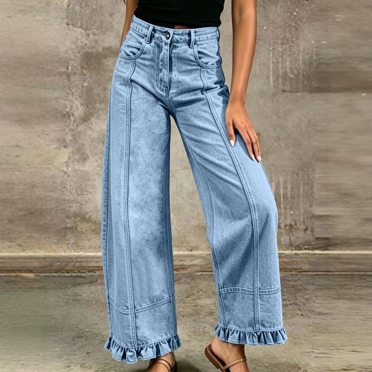 Pantalon en jean ample à jambes larges pour femme – Jean décontracté et élégant à taille haute, idéal pour un look urbain au quotidien