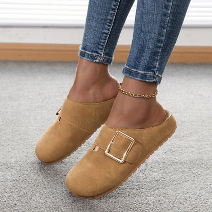 Mules à enfiler pour femmes - Tige en tissu confortable avec sangle à boucle métallique, semelle intérieure en PU doux et semelle en PVC durable - Chaussures décontractées toutes saisons, faciles à nettoyer, chaussure élégante | Confort garanti
