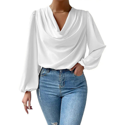 Femmes Élégante Col Cowl Chiffon Manchon ballon Chemisier - Polyvalente