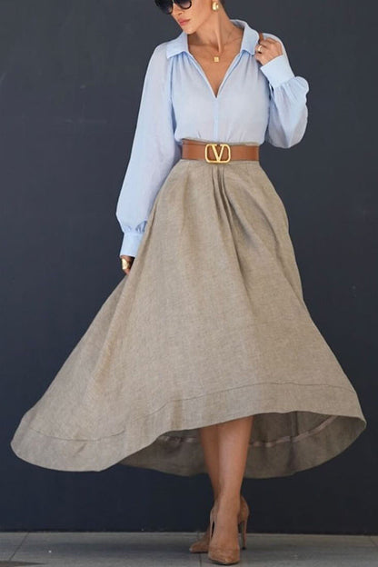 Jupe longue en lin mélangé pour femmes – Design asymétrique avec taille élastique et poches