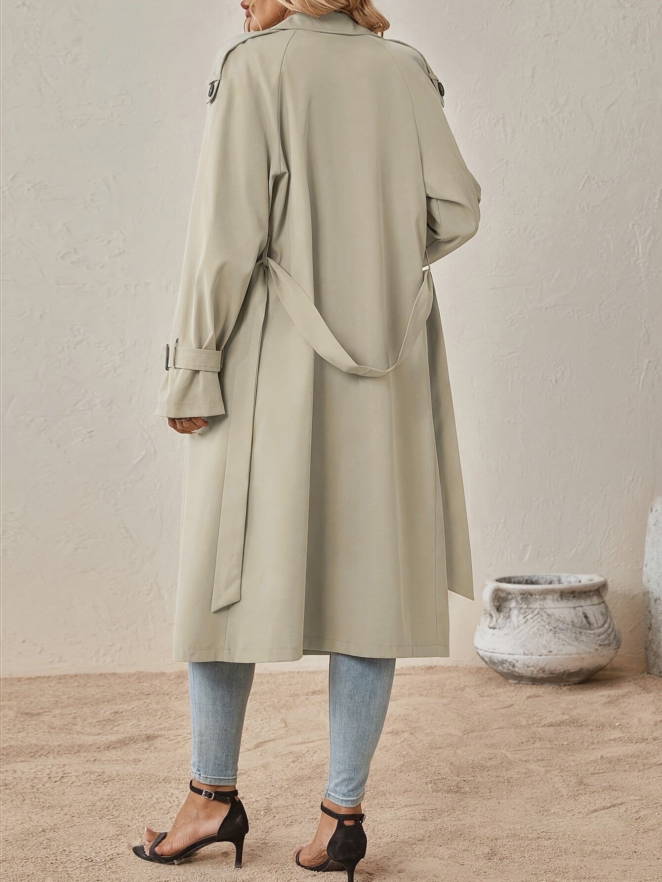Trench Long Élégant en Coton Mélangé pour Femme – Idéal au Quotidien