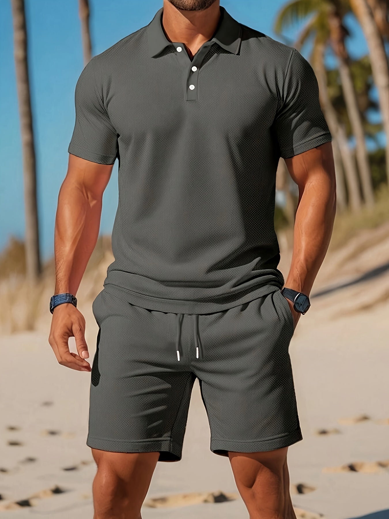 Ensemble Polo et Shorts Homme Couleur Unie – Tenue Décontractée d’Été Élégante
