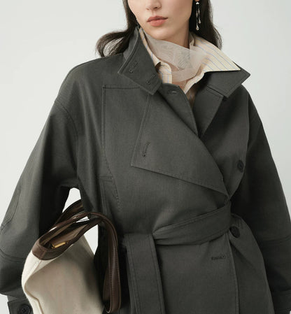 Women's Double-Breasted Stand-Collar Jacket – Elegant Fitted Style for Petite Sizes