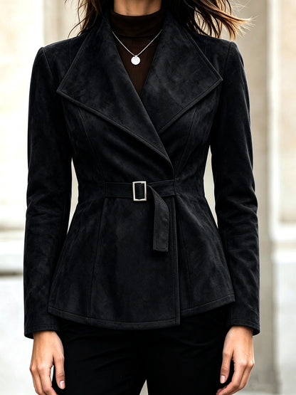 Abrigo de mujer efecto ante con cuello de solapa – Elegante y moderno