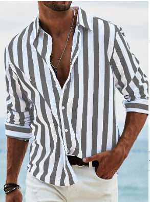Chemise rayée élégante pour homme – Manche longue style décontracté et moderne