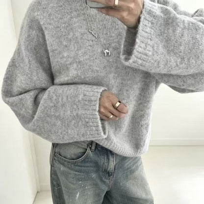Loose-fit women's solid-color knitted sweater – Soft and easy to wear