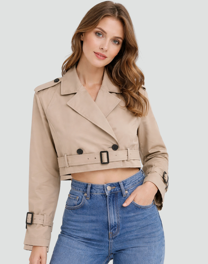 Trench femme court en coton coupe regular - Classique et polyvalent