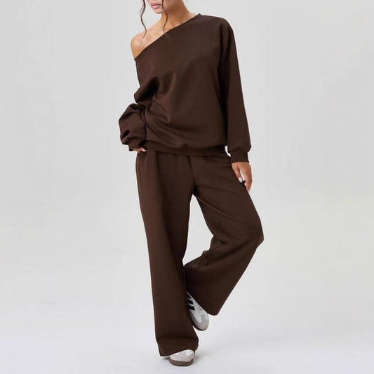 Casual Two-Piece Women's Set – Sporty Chic Off-Shoulder Style