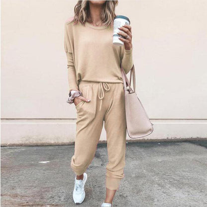 Casual Two-Piece Set for Women with Long Sleeves – Sweater Top and Drawstring Pants