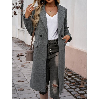 Manteau long femme à col revers – Chaud et élégant