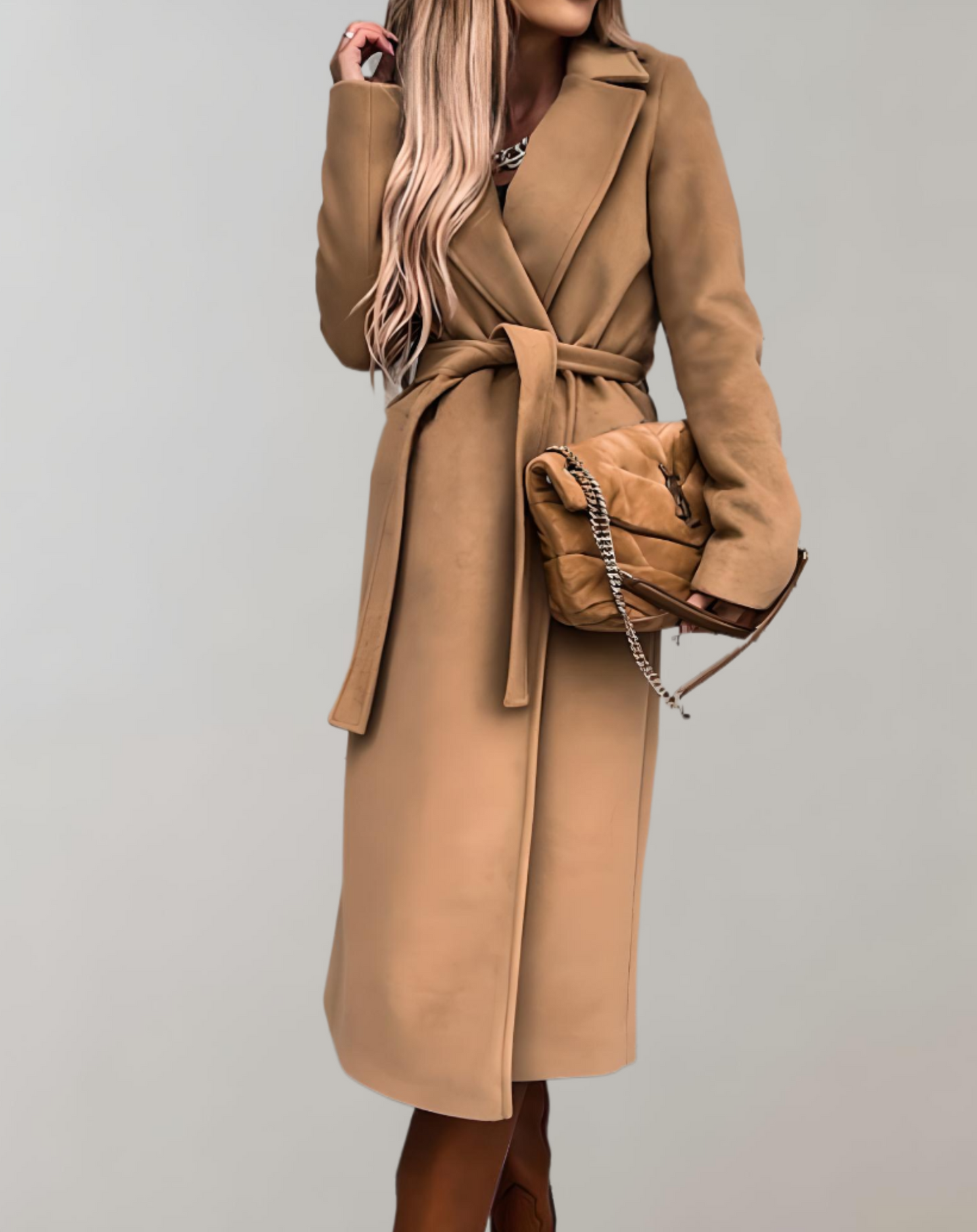 Manteau Long Ceinturé pour Femme – Luxe Épais Confortable Élégant