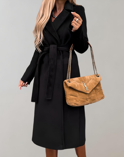 Manteau Long Ceinturé pour Femme – Luxe Épais Confortable Élégant