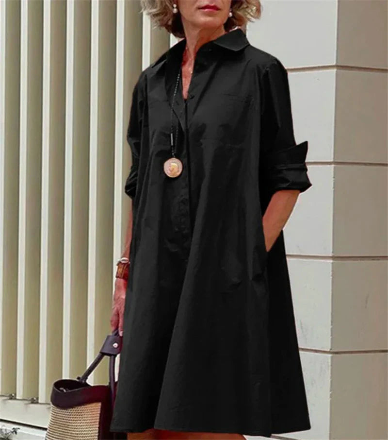Robe chemise femme à pois polka dot – Coupe fluide élégante en coton mélangé